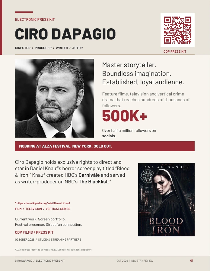 Page one of Ciro Dapagio’s industry press kit